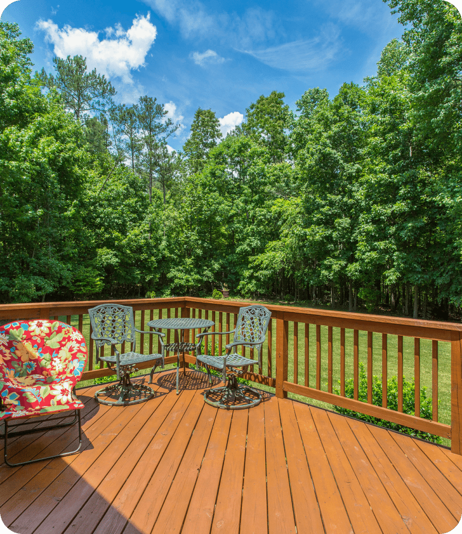 Sunny day on a wooden patio