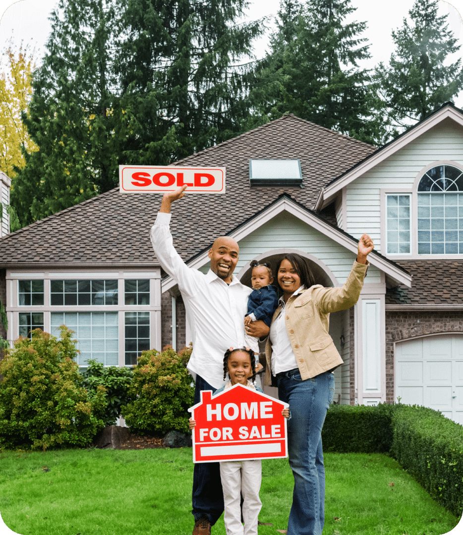 New homeowners in front of house