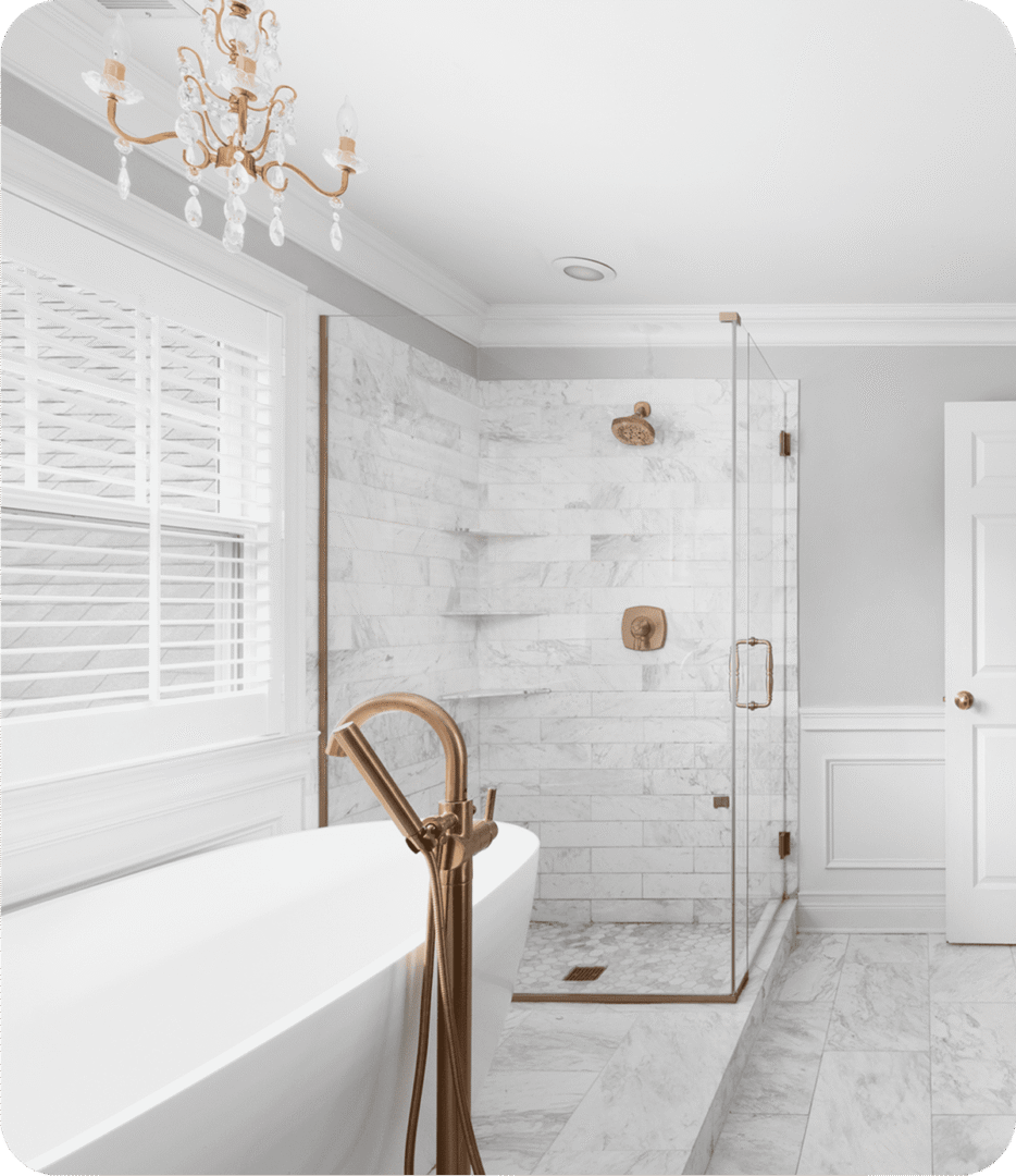 Modern bathroom featuring glass shower