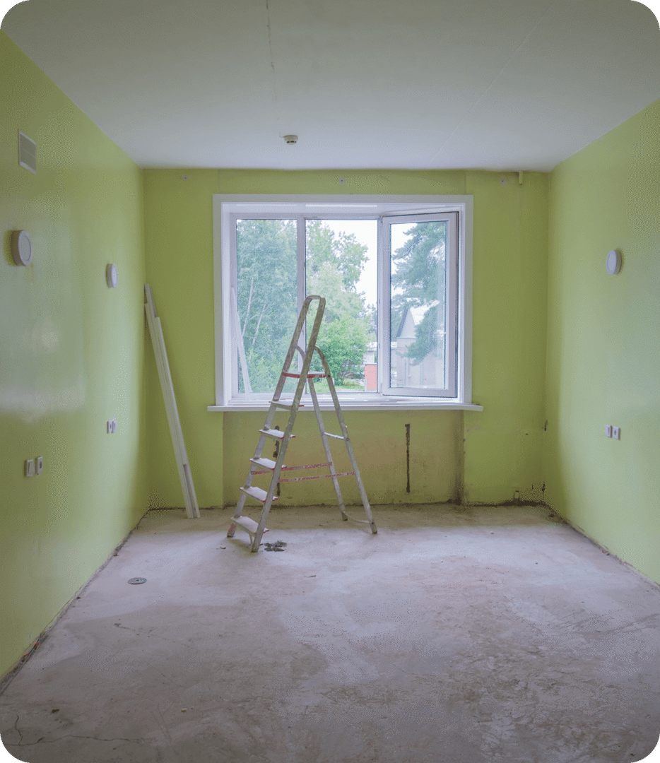 Renovation in progress, bare room interior