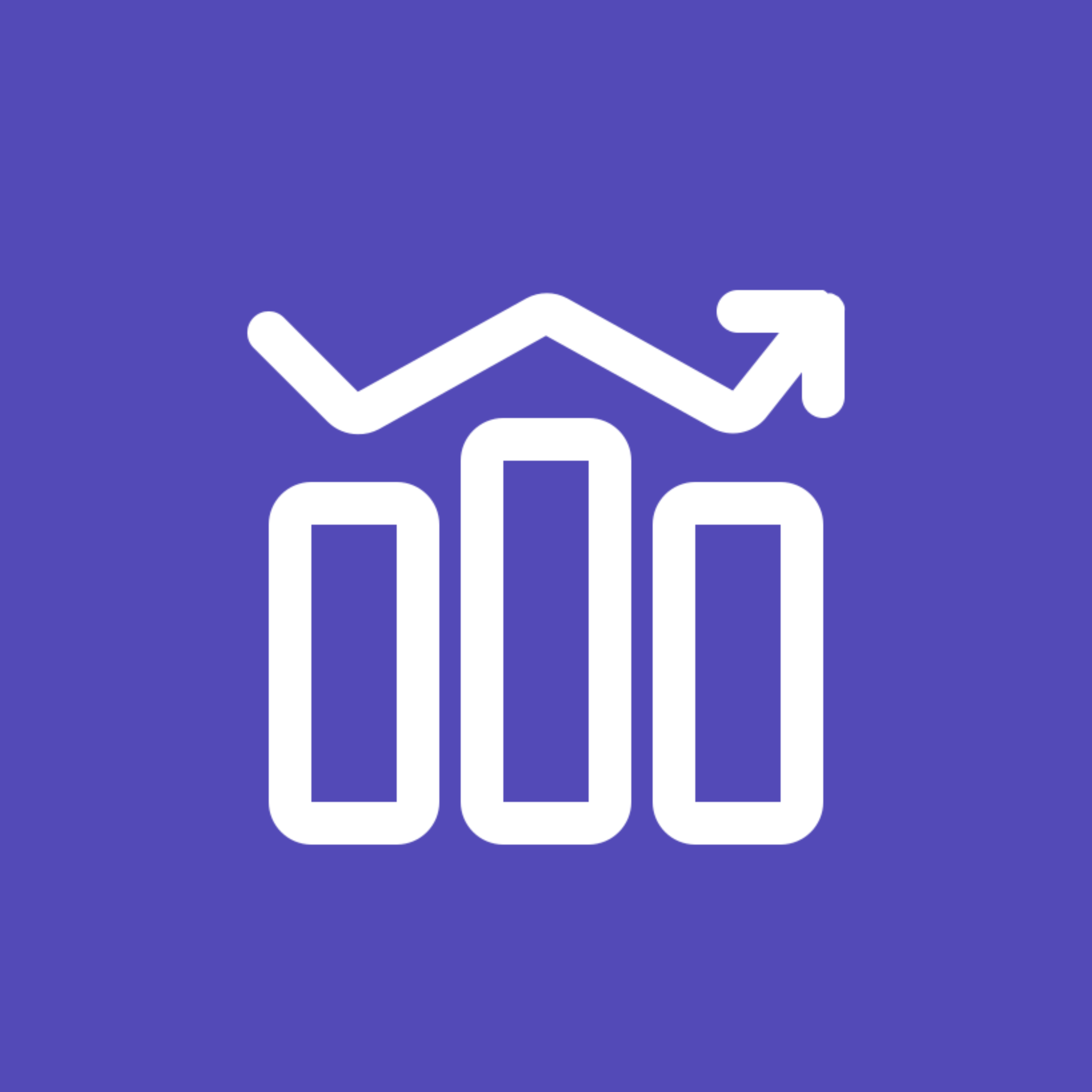 White bar chart with upward trend arrow